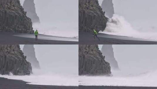 旅行者，相机，跑步，波浪高清在线视频素材下载