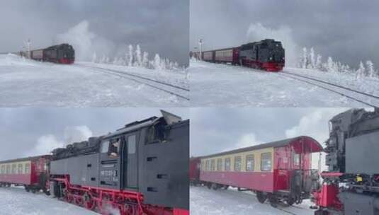 火车驶过白雪覆盖的风景高清在线视频素材下载