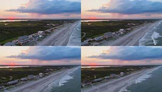 日落时分的维拉诺海滩，岸边的房子和海浪拍高清在线视频素材下载