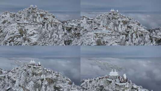 洛阳老君山大雪云海航拍高清在线视频素材下载