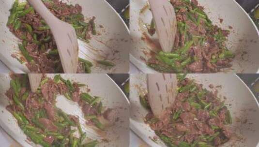 减脂餐牛肉炒芦笋高清在线视频素材下载