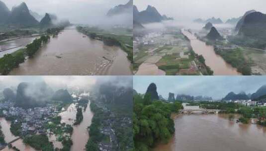 （合集）广西桂林阳朔汛期洪水高清在线视频素材下载