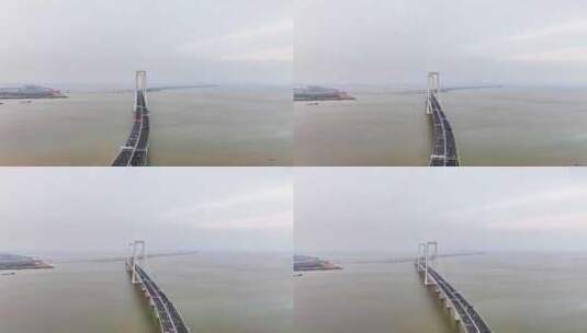 深圳中山翠亨新区深中大桥车流夜景日落航拍高清在线视频素材下载