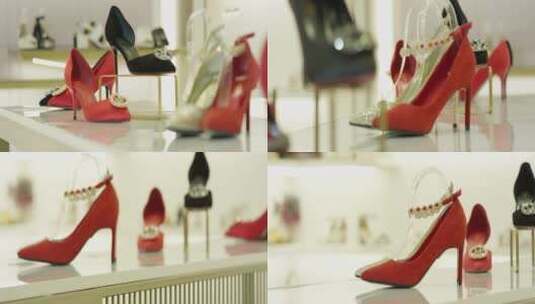 红色高跟鞋 商贸 商场 哈森 专卖店 女鞋 5k高清在线视频素材下载