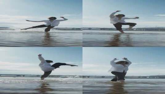 竖屏男子在海中跳舞高清在线视频素材下载