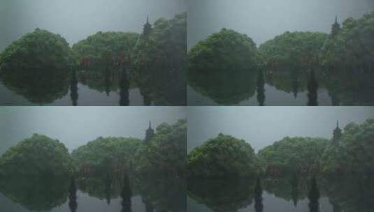 4K花菜组成的雨蒙蒙的西湖高清在线视频素材下载