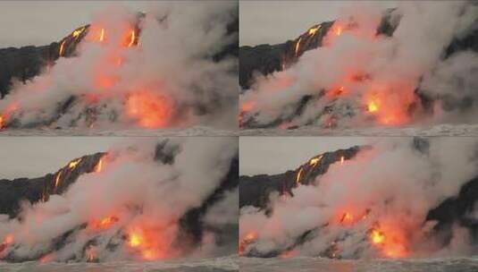 熔岩从火山流入海洋高清在线视频素材下载