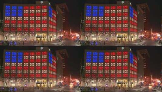商场在晚上被美国国旗照亮高清在线视频素材下载