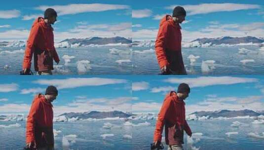 游客在冰川散步高清在线视频素材下载