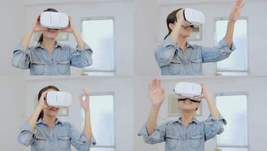 女人感受虚拟现实设备高清在线视频素材下载
