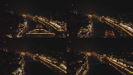 凤凰古城夜景航拍高清在线视频素材下载
