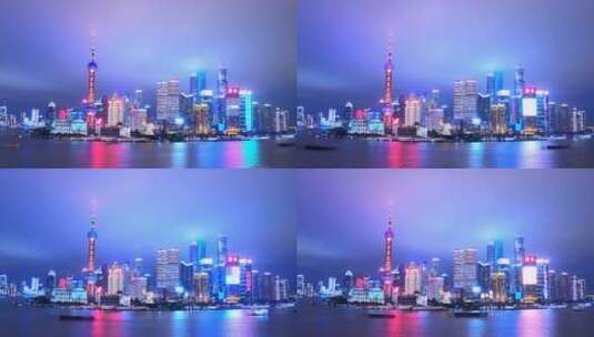 上海陆家嘴夜景全景延时高清在线视频素材下载