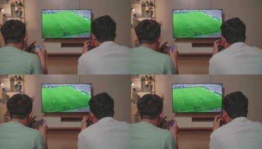 两个人坐在家里玩电子游戏高清在线视频素材下载