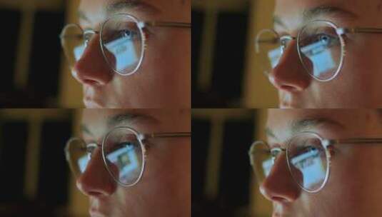 戴眼镜女孩的眼睛特写高清在线视频素材下载