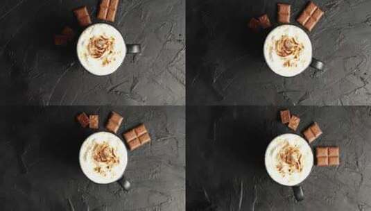 咖啡和巧克力特写高清在线视频素材下载