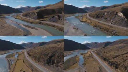 西藏河流公路视频航拍高原藏区美丽风光高清在线视频素材下载
