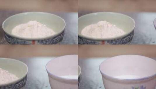 青花瓷碗筷子烫面和面揉面高清在线视频素材下载