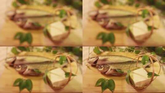 草鱼配豆腐草鱼豆腐汤材料高清在线视频素材下载
