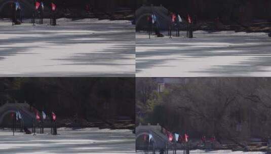 行宫紫竹院澄鲜湖冰场冰上运动高清在线视频素材下载