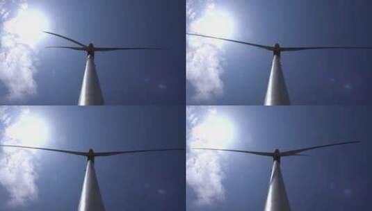 以天空为背景的风力涡轮机俯视图高清在线视频素材下载