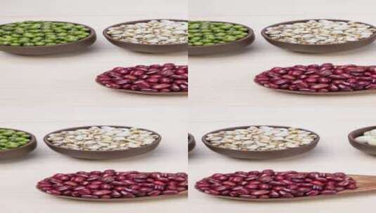 红豆绿豆豆类薏米杂粮组合营养粥食材4k高清在线视频素材下载