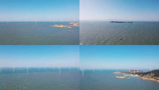 大海航拍海上风车发电平潭海岸线风电高清在线视频素材下载