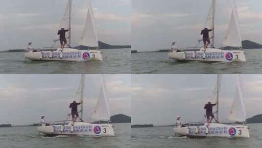 武汉东湖地拍帆船航行人709高清在线视频素材下载