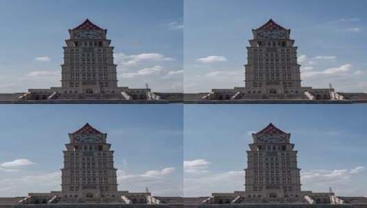 赣州和谐钟楼蓝天白云延时摄影高清在线视频素材下载