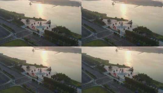 南昌清晨建军雕塑广场航拍高清在线视频素材下载