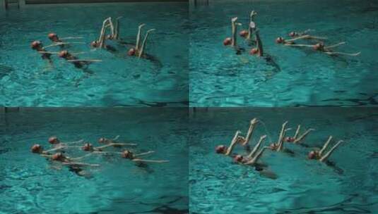女子花样游泳高清在线视频素材下载