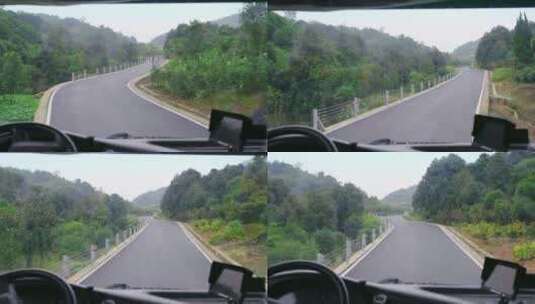 第一视角拍摄汽车行驶在弯曲的山路上高清在线视频素材下载