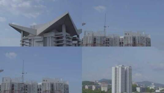 广州天河蓝天白云楼宇住宅楼顶高清在线视频素材下载