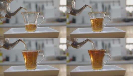 一杯茶倒茶特写镜头素材高清在线视频素材下载