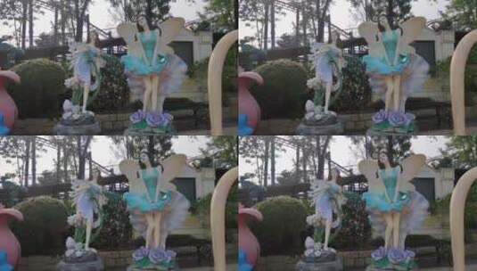 游乐园花仙子雕塑高清在线视频素材下载