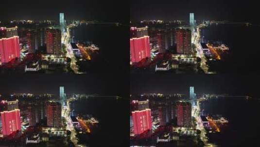 航拍湖北武汉宜昌CBD夜景沿江大道高清在线视频素材下载
