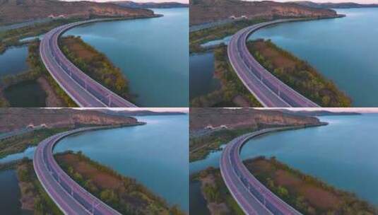 航拍环湖公路高清在线视频素材下载