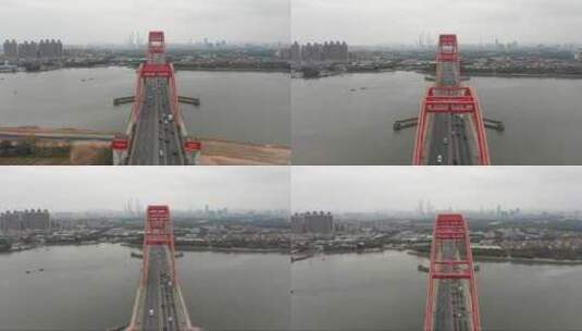 航拍大桥上的车流高清在线视频素材下载