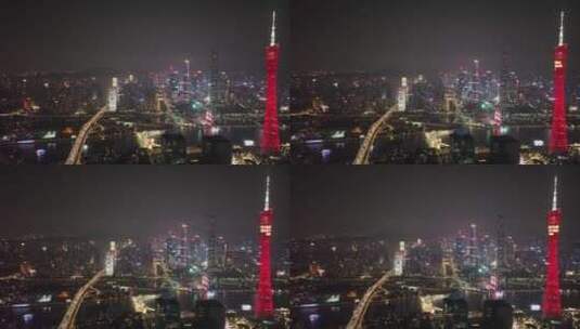 广州海珠区建筑航拍夜景高清在线视频素材下载