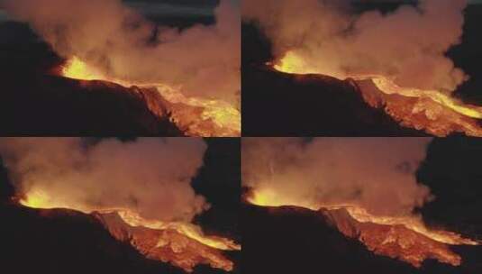 航拍活火山 岩浆喷发高清在线视频素材下载