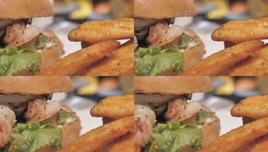 油炸食品薯条汉堡高清在线视频素材下载