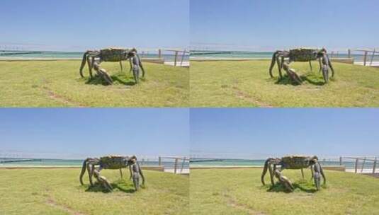 澳大利亚墨尔本海边木栈道草地螃蟹雕塑高清在线视频素材下载
