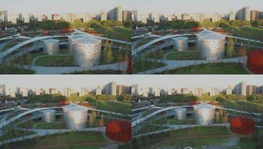 浙江省杭州市拱墅区大运河小河公园航拍高清在线视频素材下载