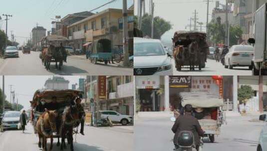 云南乡村赶集乘坐马车的村民高清在线视频素材下载