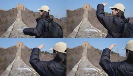 中国女性站在长城上眺望远方高清在线视频素材下载