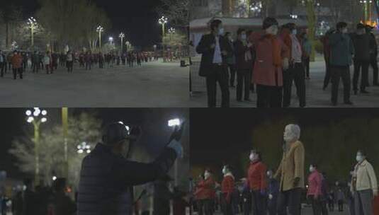 人们晚上跳广场舞的4k视频高清在线视频素材下载