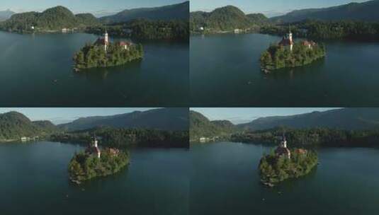 航拍湖上的小岛高清在线视频素材下载