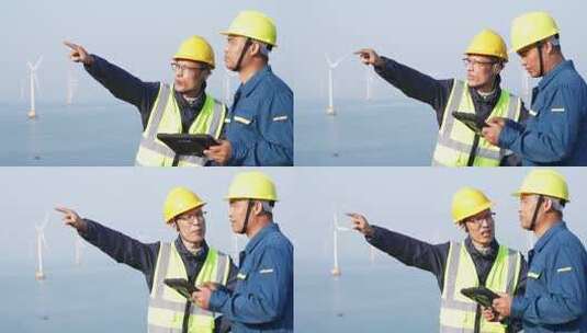 风力发电现场工程师交流工作高清在线视频素材下载