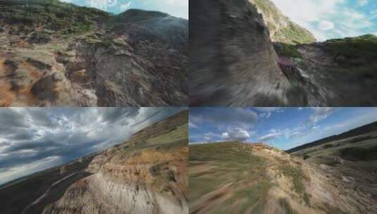 穿越机飞越高原山脉丘壑航拍高清在线视频素材下载