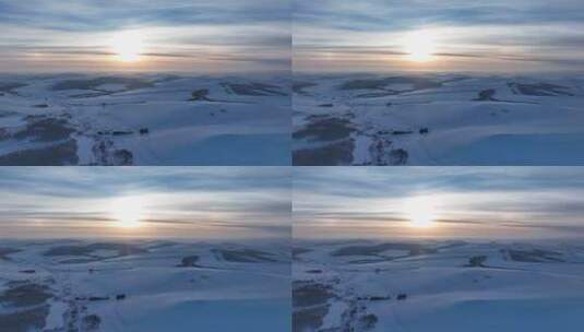 航拍4K内蒙古苍茫雪原夕照高清在线视频素材下载