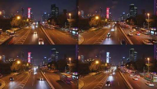 深圳深南大道（华强北段）夜景车流延时摄影高清在线视频素材下载